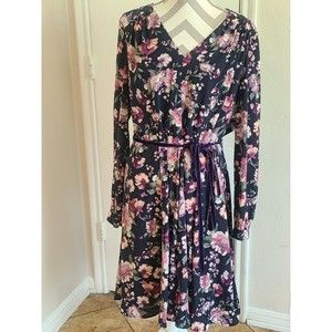 Gal Meets Glam Rosalind Floral Midi Multicolor Long Sleeves Dress Size 8